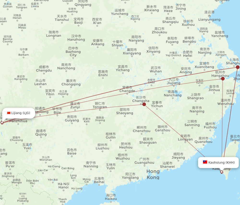 LJG-KHH flight routes