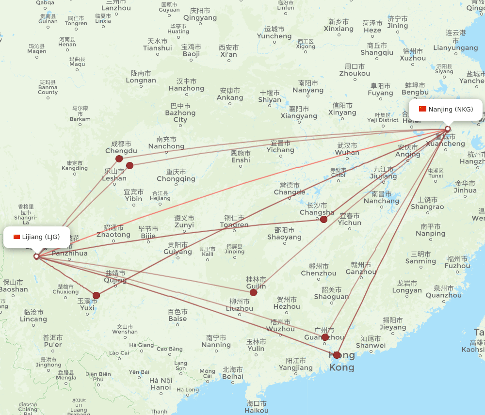 LJG-NKG flight routes
