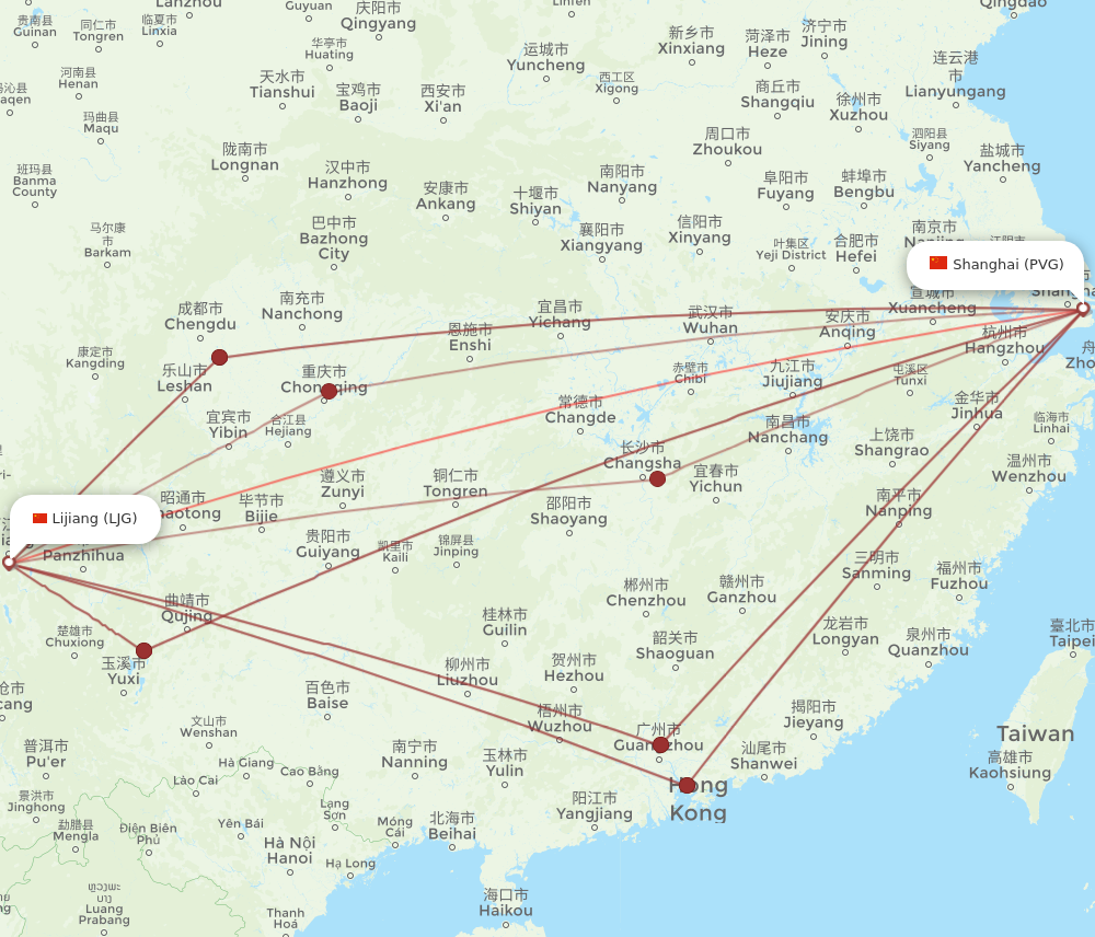 LJG to PVG flights and routes map