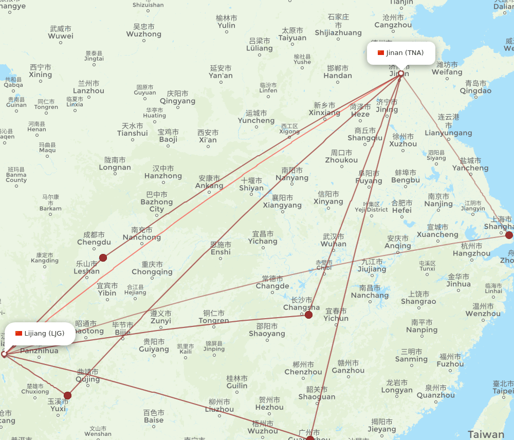 LJG-TNA flight routes