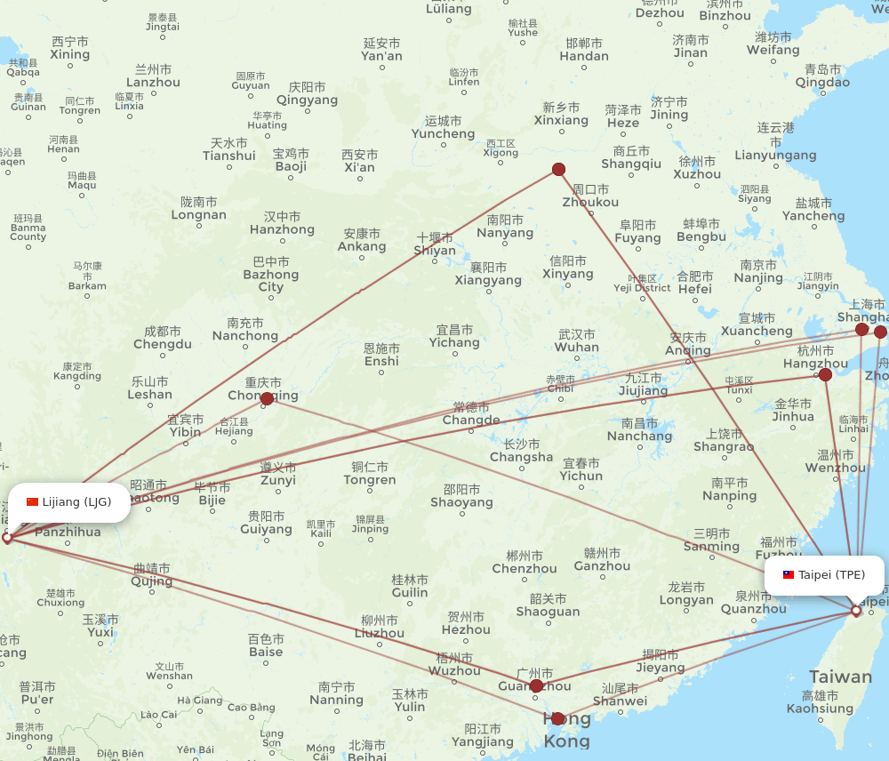 LJG to TPE flights and routes map