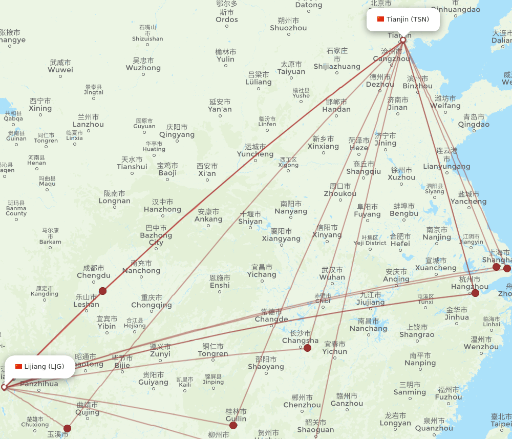 LJG-TSN flight routes