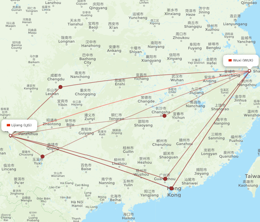 LJG to WUX flights and routes map