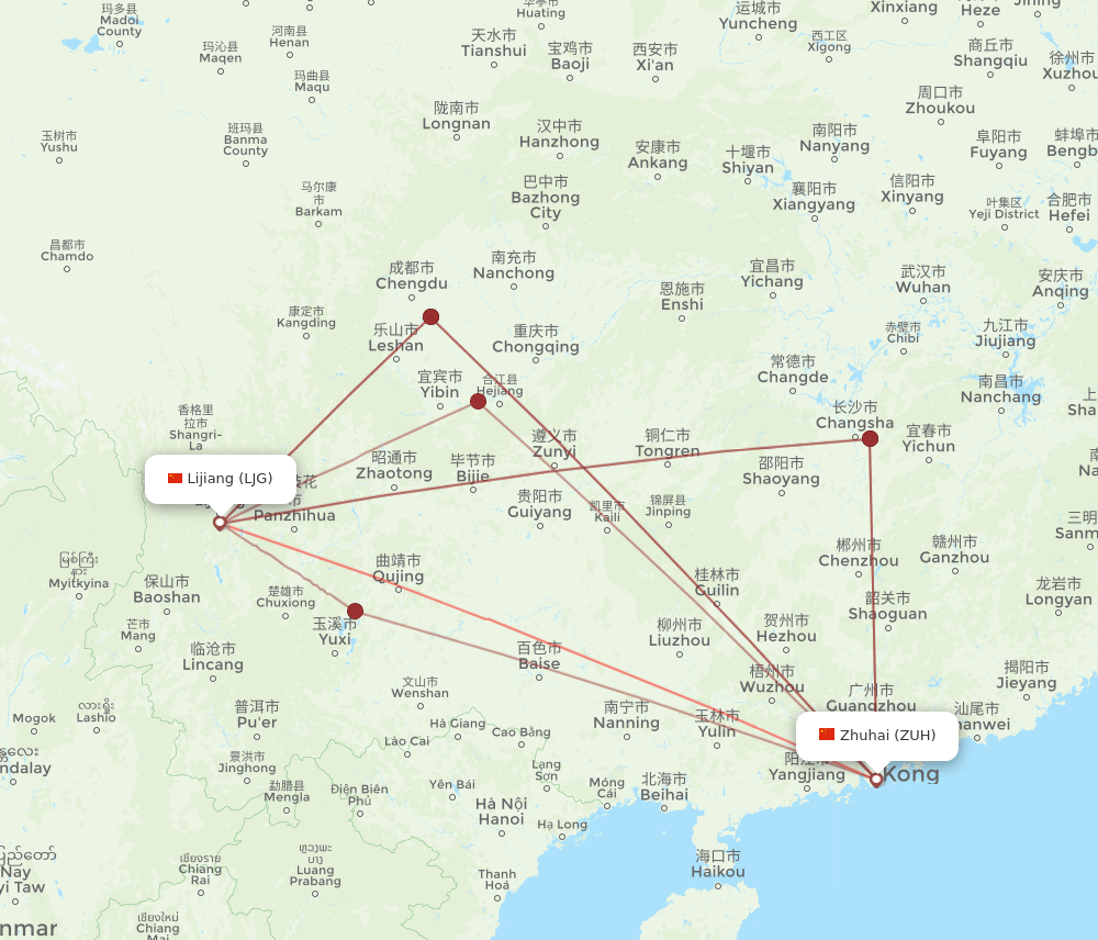 LJG to ZUH flights and routes map