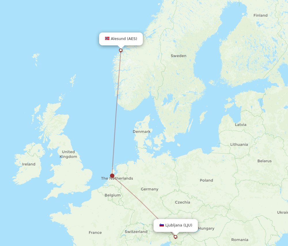 Aalesund - Ljubljana route map and flight paths