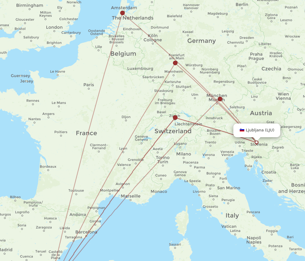 LJU to ALC flights and routes map