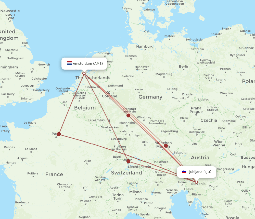 LJU-AMS flight routes