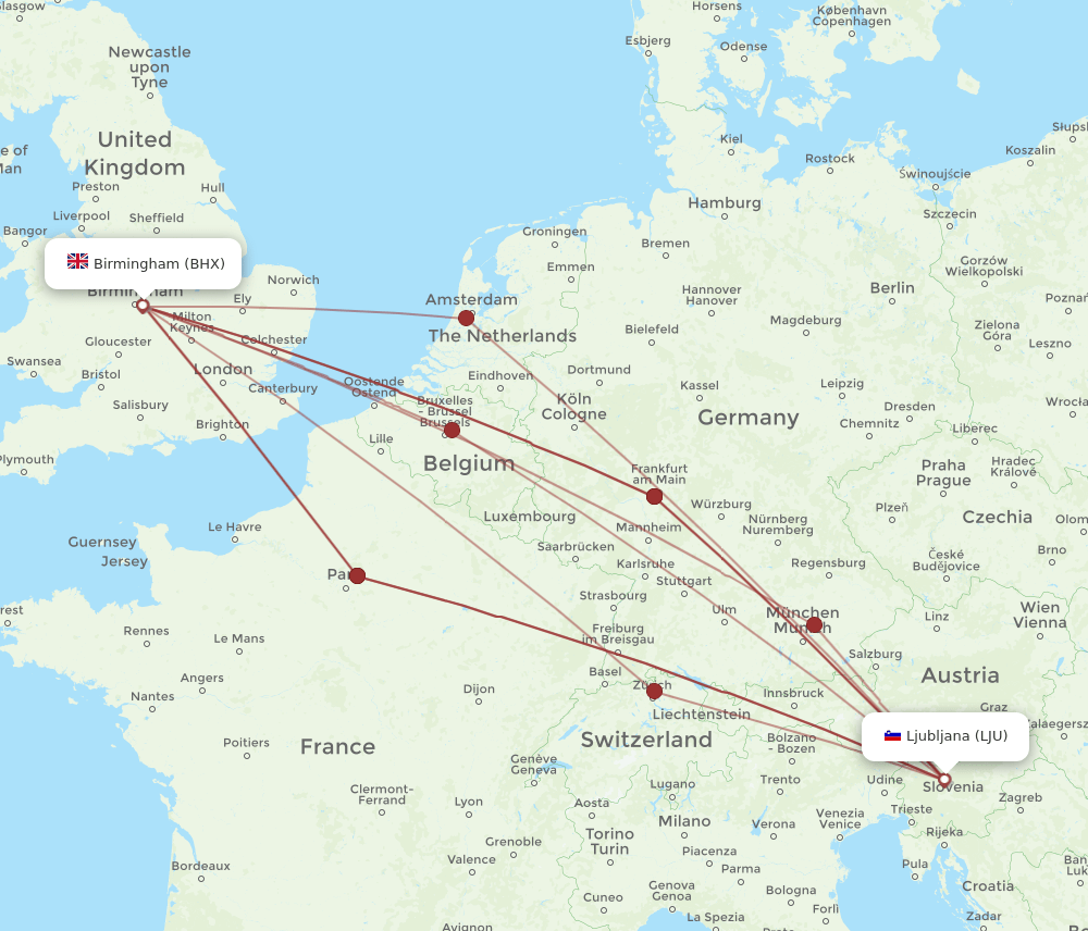 LJU-BHX flight routes
