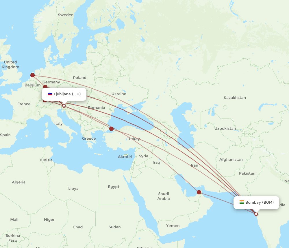 LJU-BOM flight routes