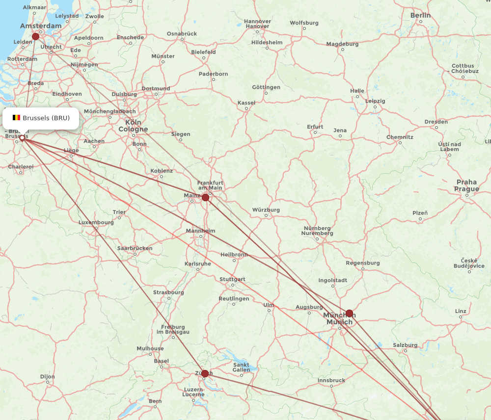 LJU-BRU flight routes
