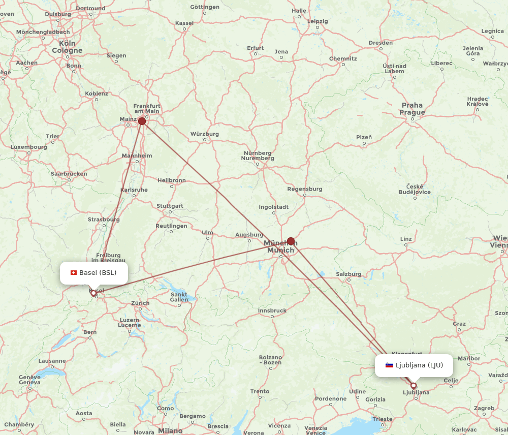 LJU-BSL flight routes