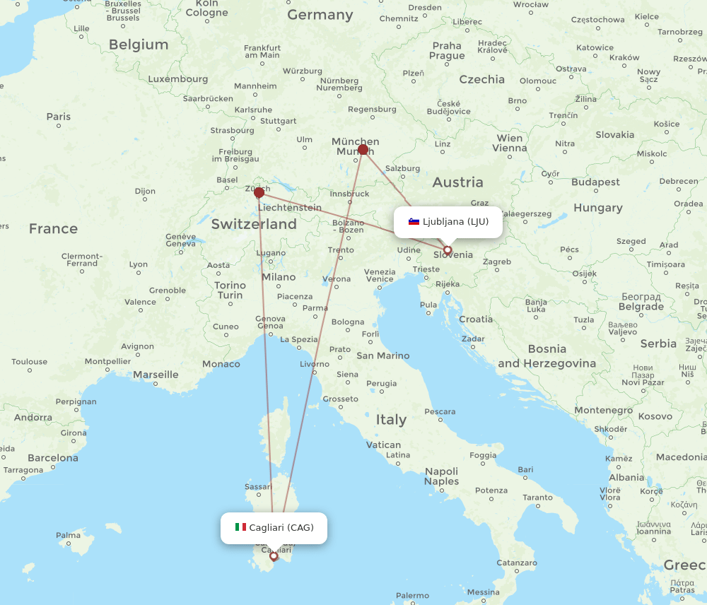 LJU-CAG flight routes