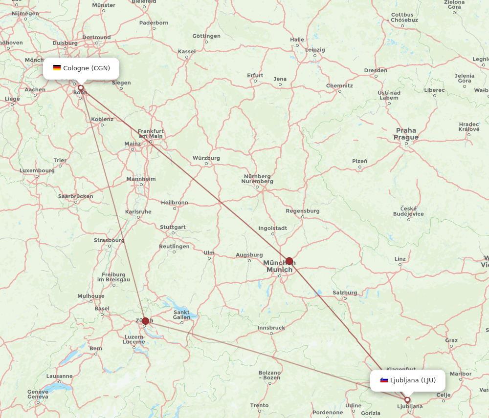 LJU-CGN flight routes