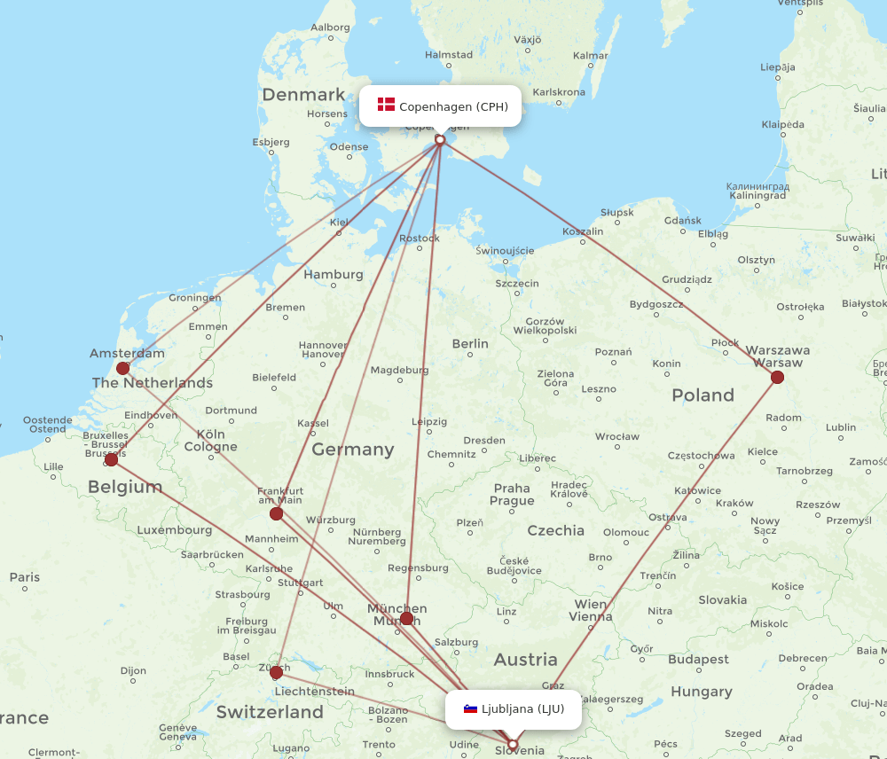 LJU-CPH flight routes