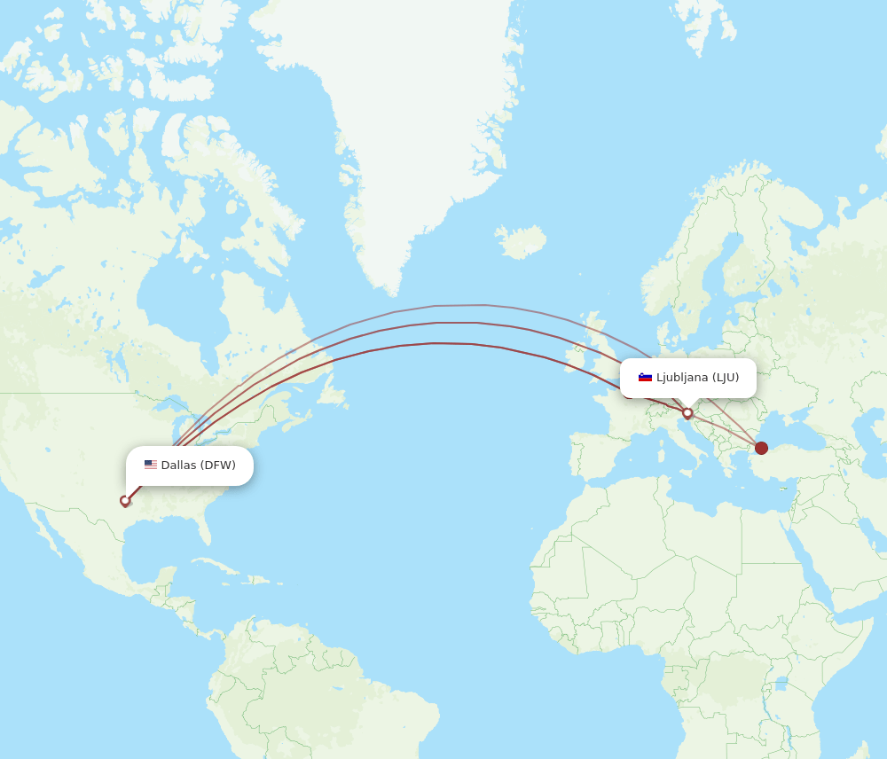 LJU-DFW flight routes