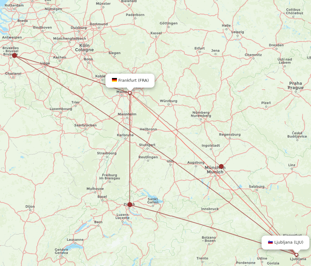 LJU-FRA flight routes