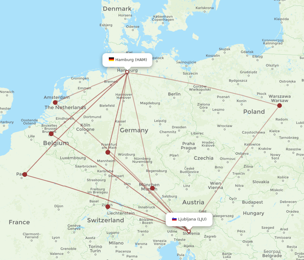 LJU-HAM flight routes