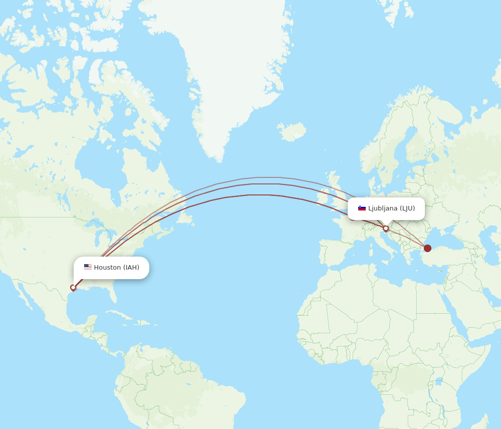 LJU-IAH flight routes