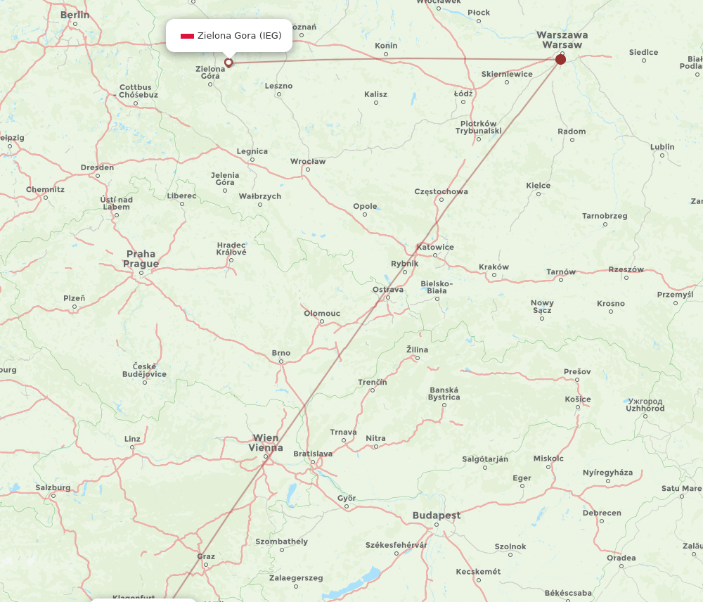 LJU to IEG flights and routes map