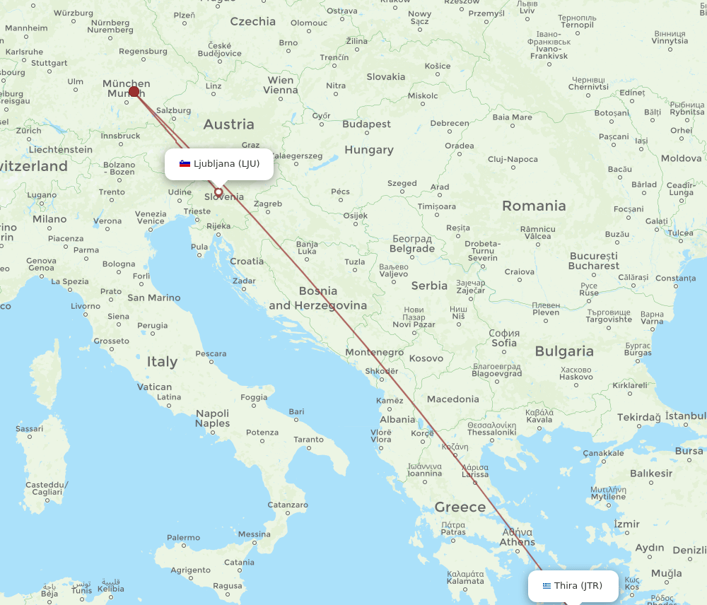 Thira - Ljubljana route map and flight paths