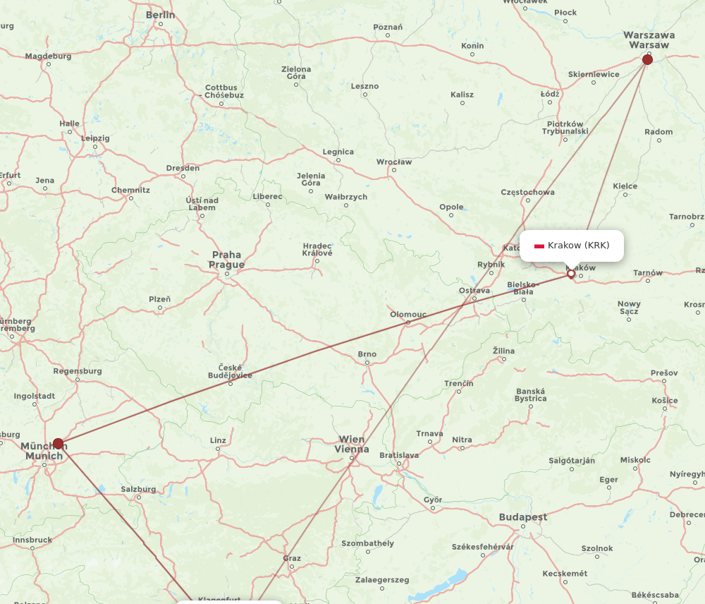LJU to KRK flights and routes map