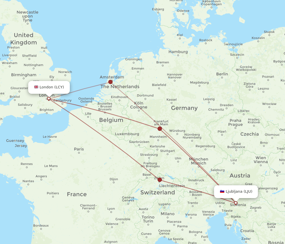 LJU-LCY flight routes