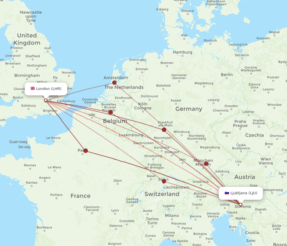 LJU-LHR flight routes