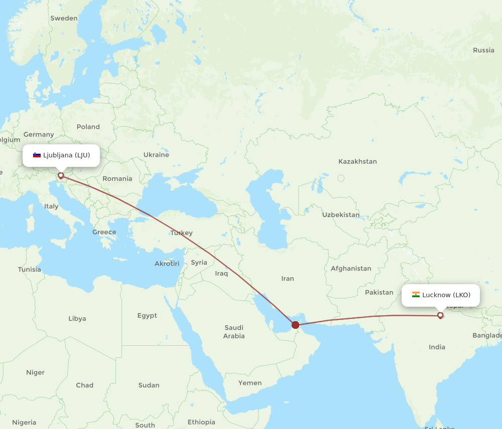 LJU to LKO flights and routes map