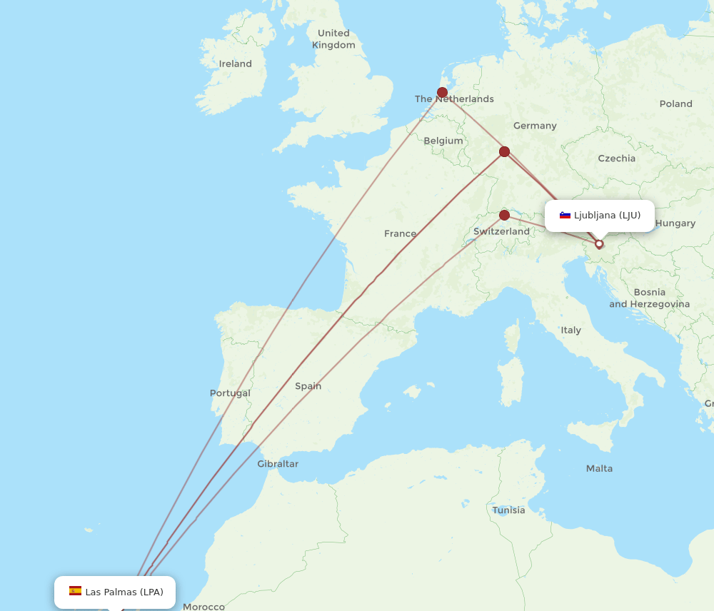 LJU-LPA flight routes