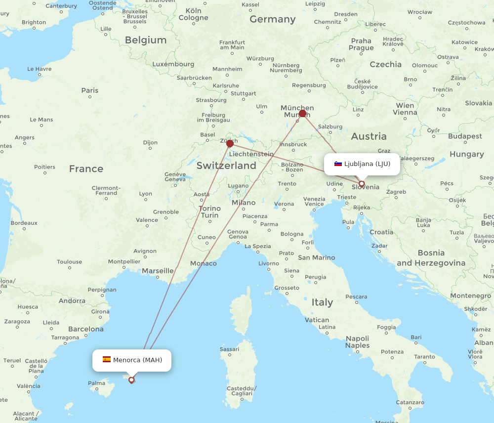 LJU-MAH flight routes