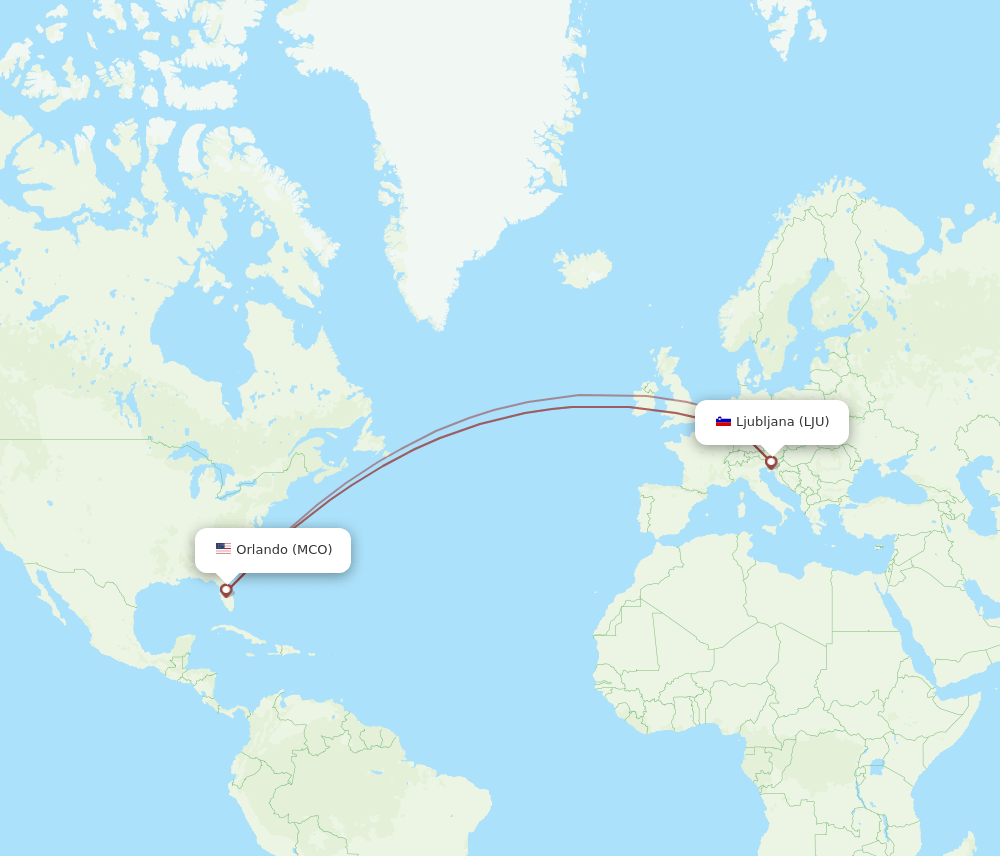 LJU-MCO flight routes