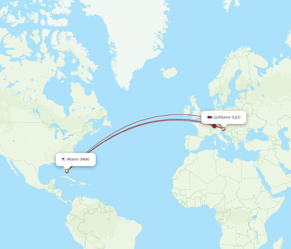 LJU-MIA flight routes
