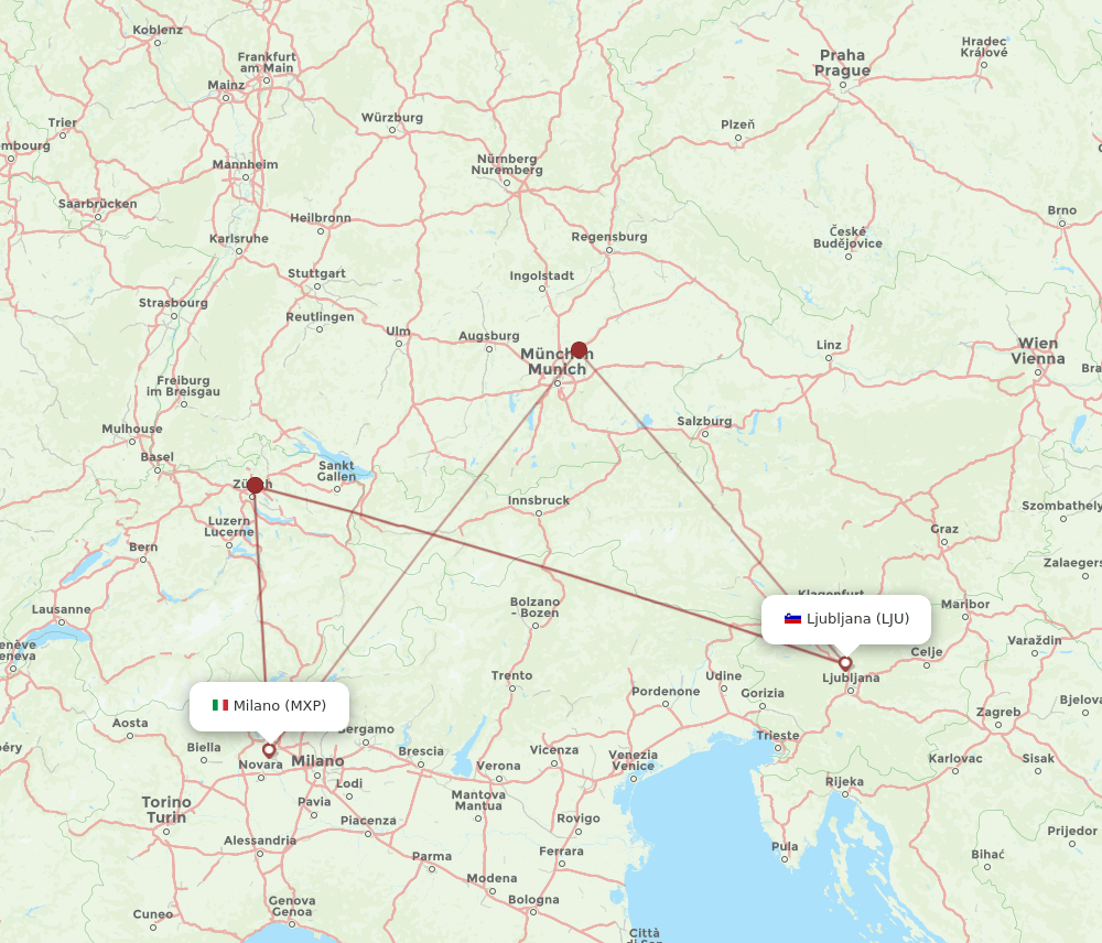 LJU-MXP flight routes
