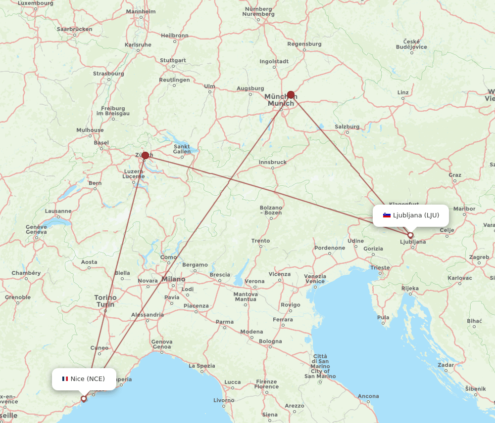 LJU-NCE flight routes