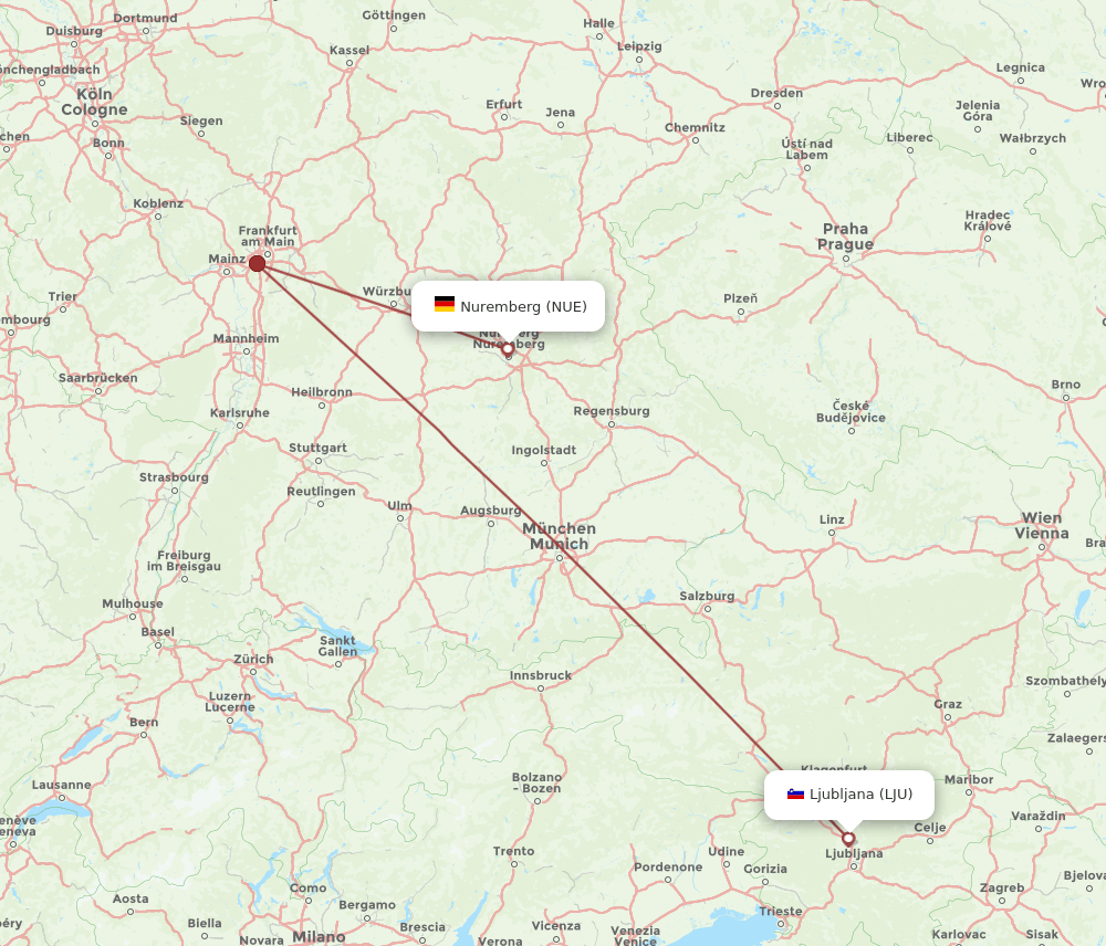 LJU-NUE flight routes