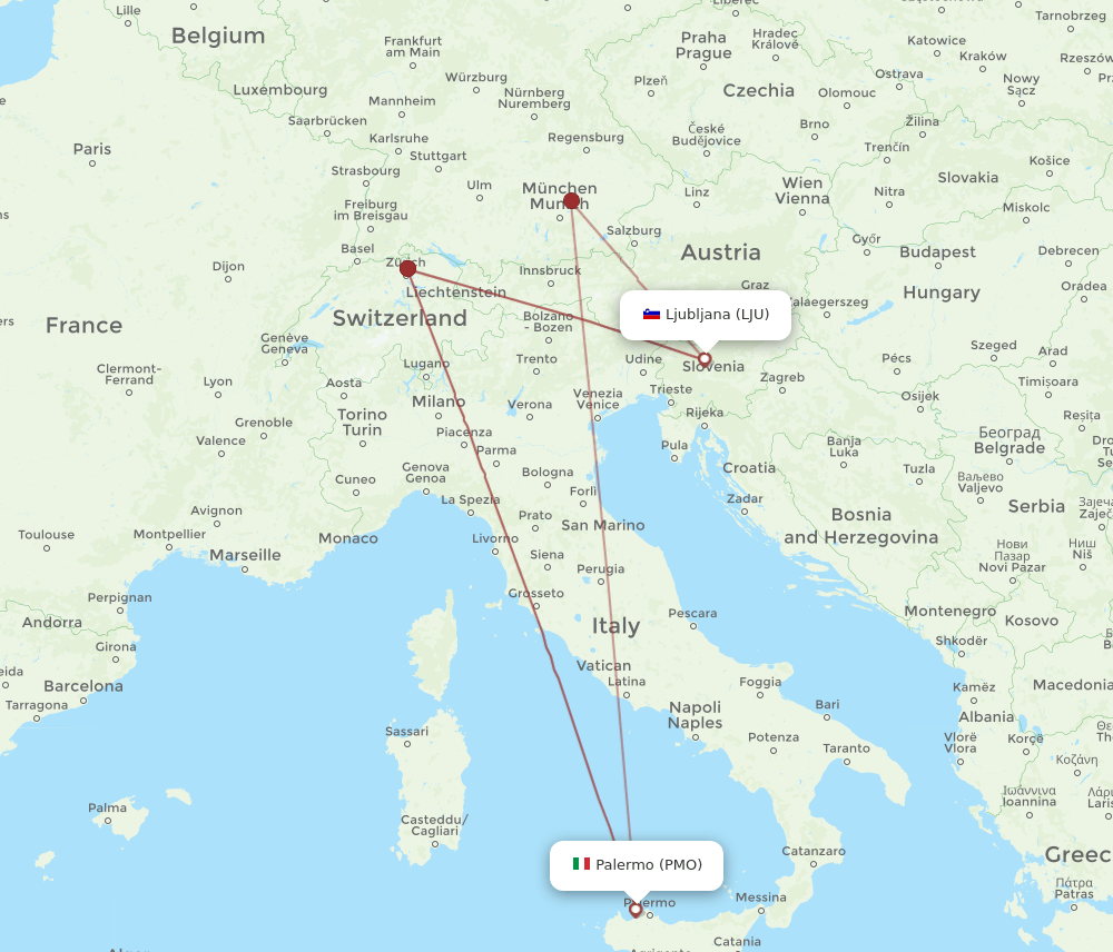 LJU-PMO flight routes