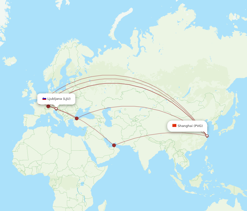 LJU-PVG flight routes