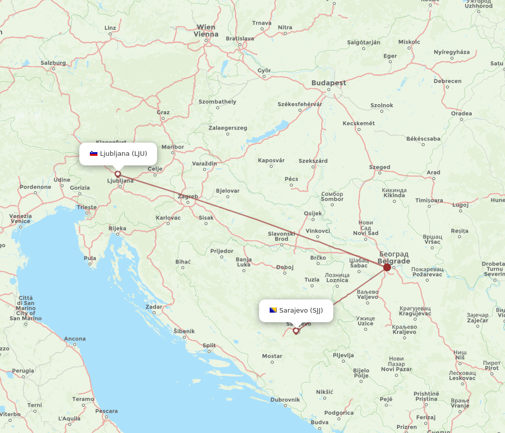 LJU to SJJ flights and routes map