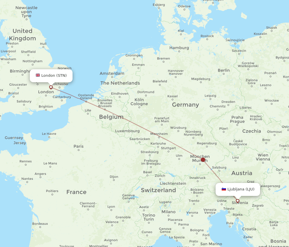 LJU-STN flight routes