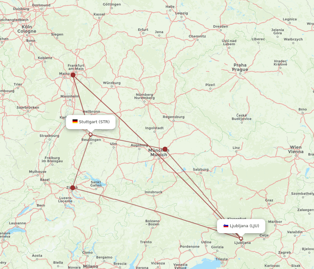 LJU-STR flight routes