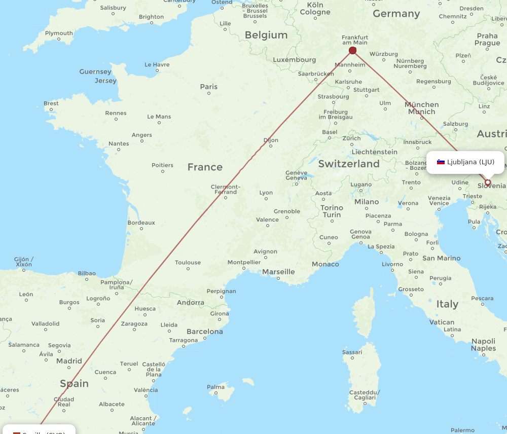 LJU to SVQ flights and routes map