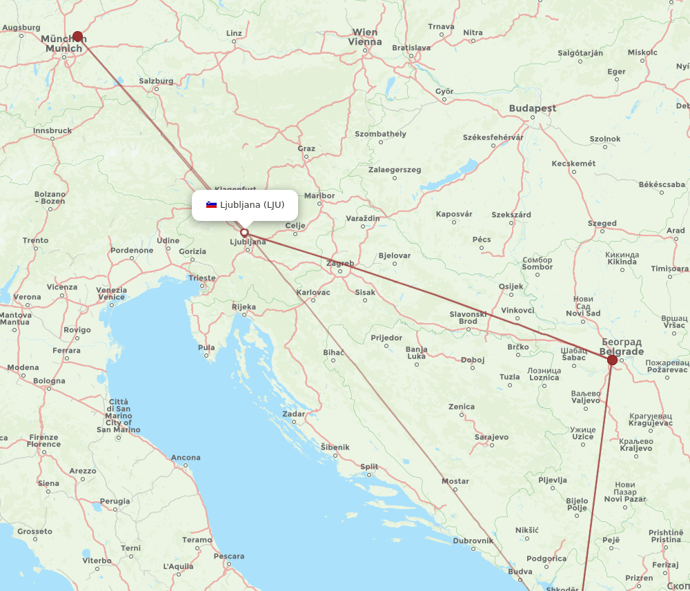 LJU-TIA flight routes