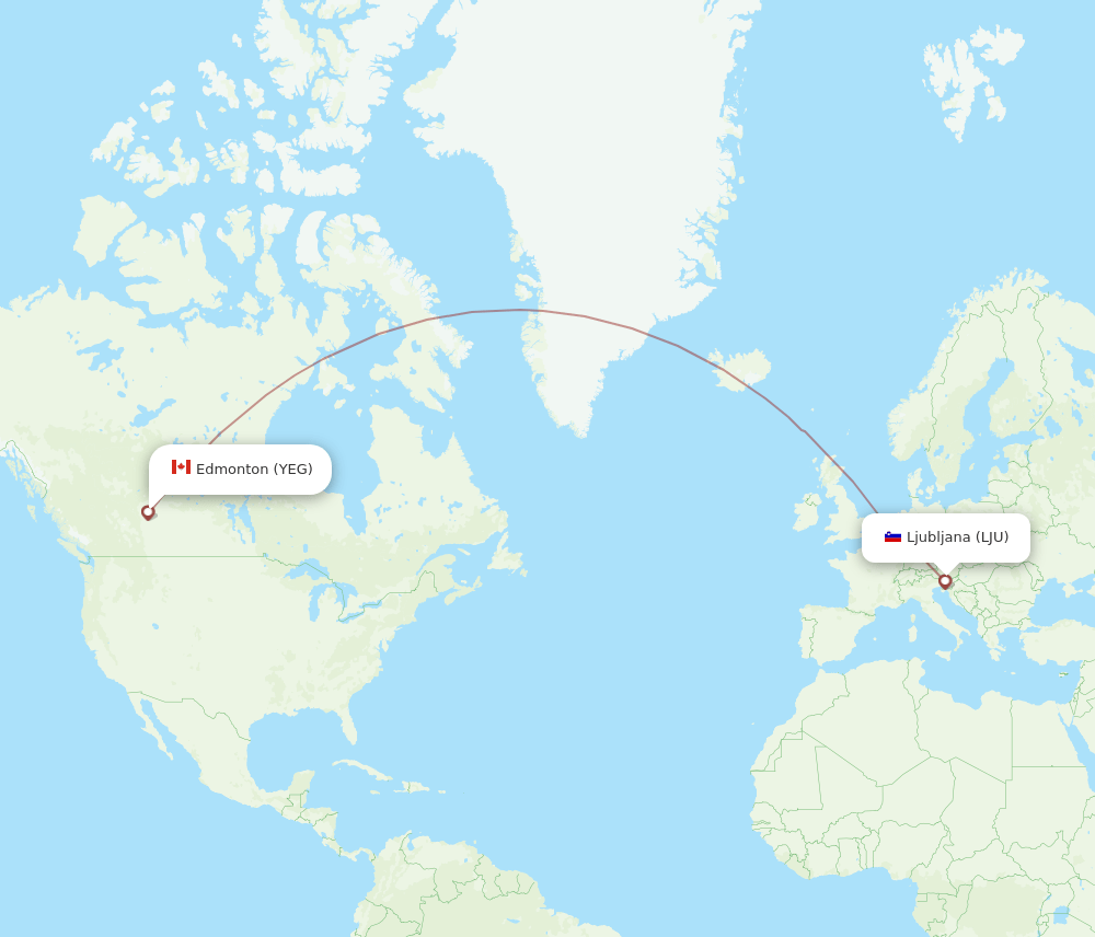 YEG to LJU flights and routes map