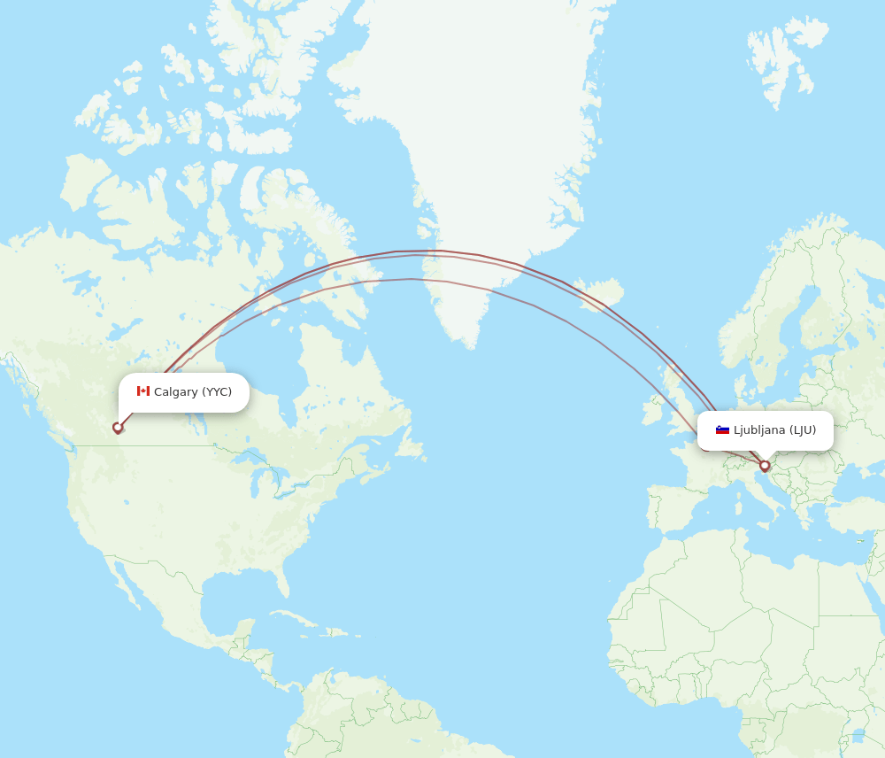 Calgary - Ljubljana route map and flight paths