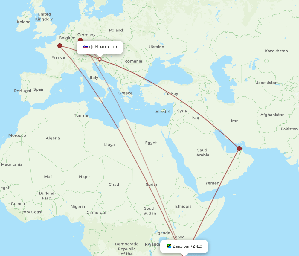 LJU-ZNZ flight routes