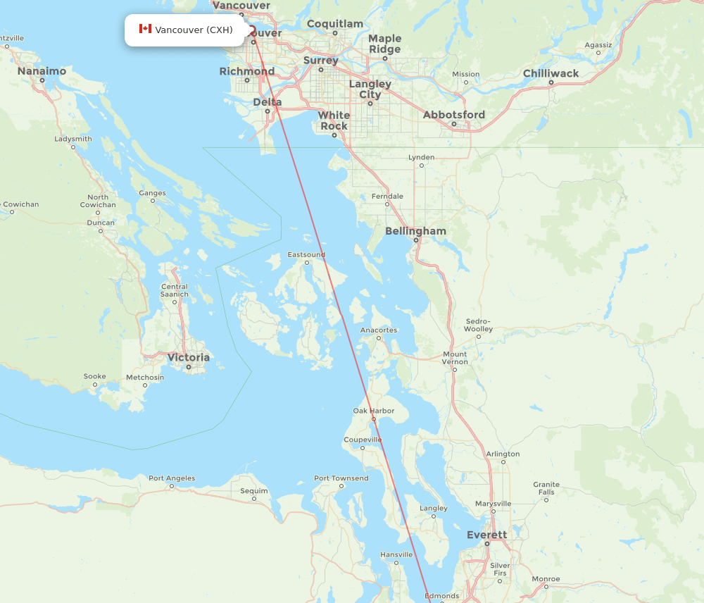 Seattle - Vancouver route map and flight paths