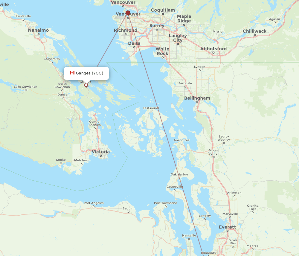 LKE to YGG flights and routes map