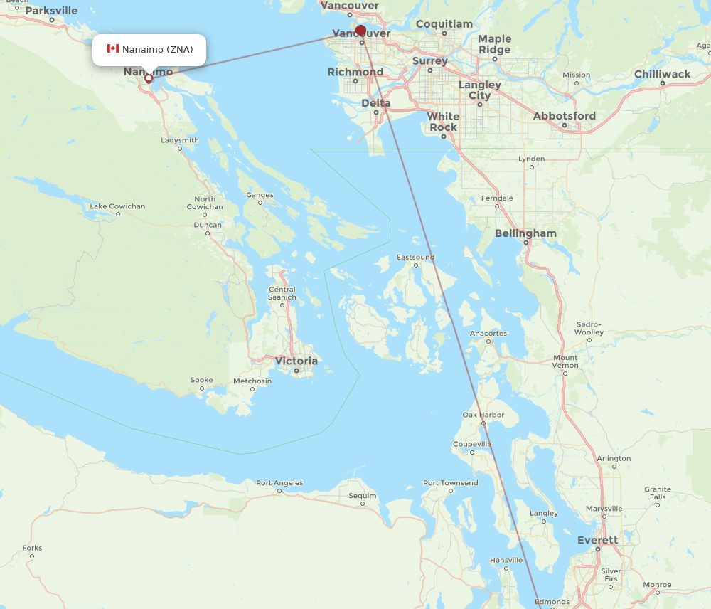 ZNA to LKE flights and routes map