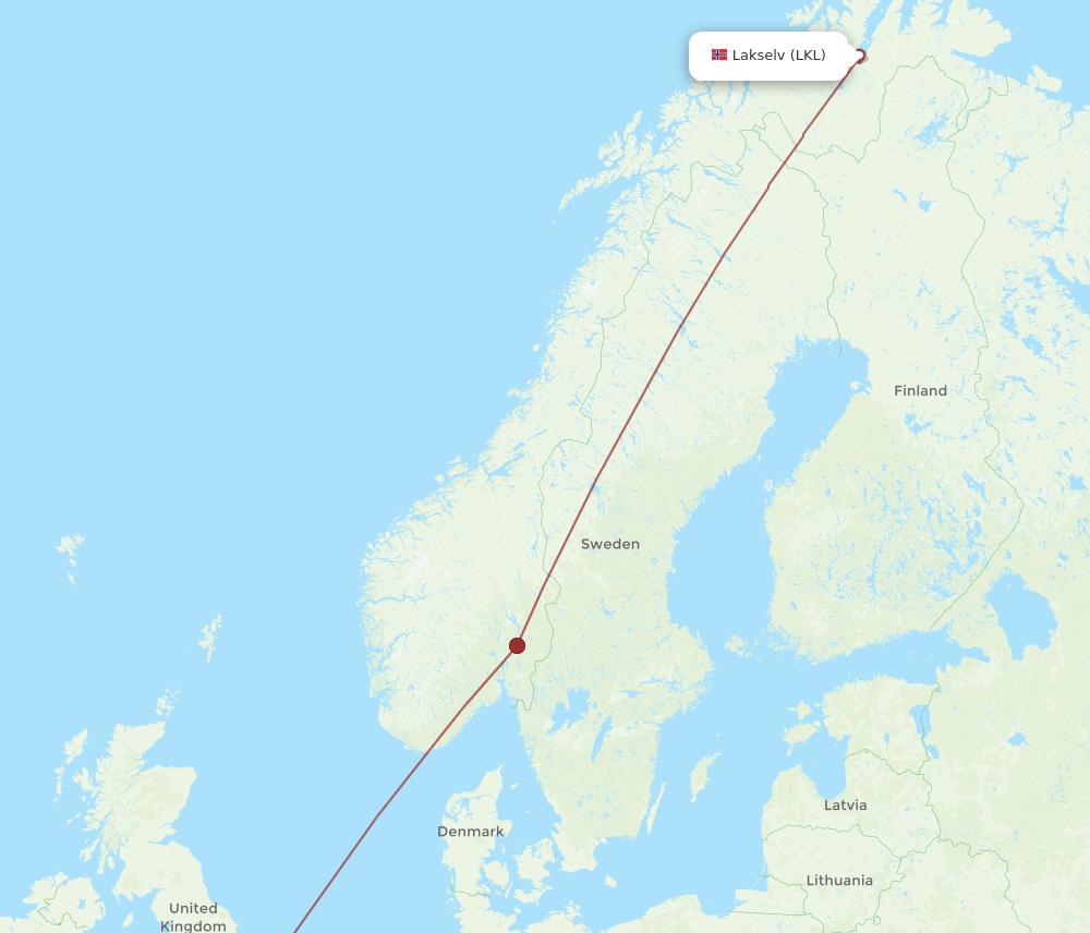 London - Lakselv route map and flight paths