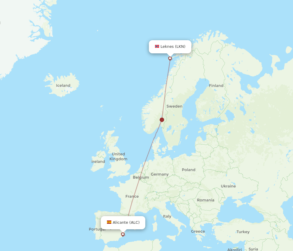 Alicante - Leknes route map and flight paths